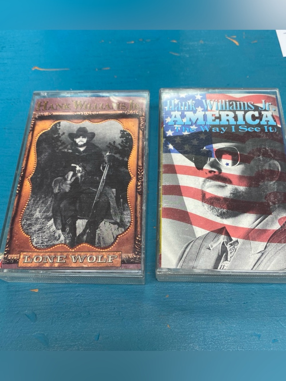 Hank Williams Jr. Lone Wolf & America Cassette Tape Set - Black, Brown
